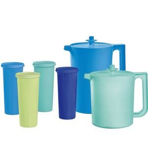 Tupperware Heritage Retro Pitcher Set and 4 Tumbler Set in Vintage Colors